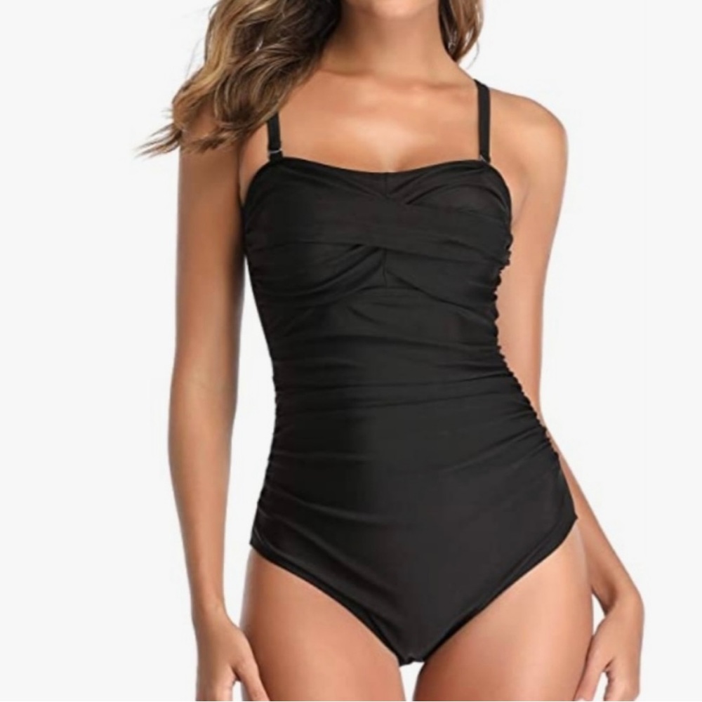 Smismivo Women’s Black Twist Front One Piece Swimsuit Tummy Control NWT XXL